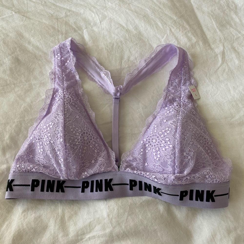 PINK Lace Halter Bralette - L